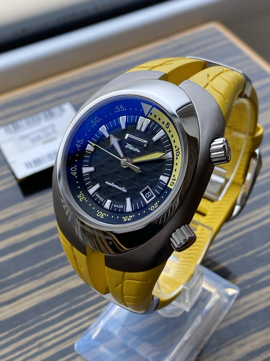 PIRELLI PZERO TEMPO MECHANICAL AUTOMATIC SWISS MADE DIVER WATCH YELLOW STRAP