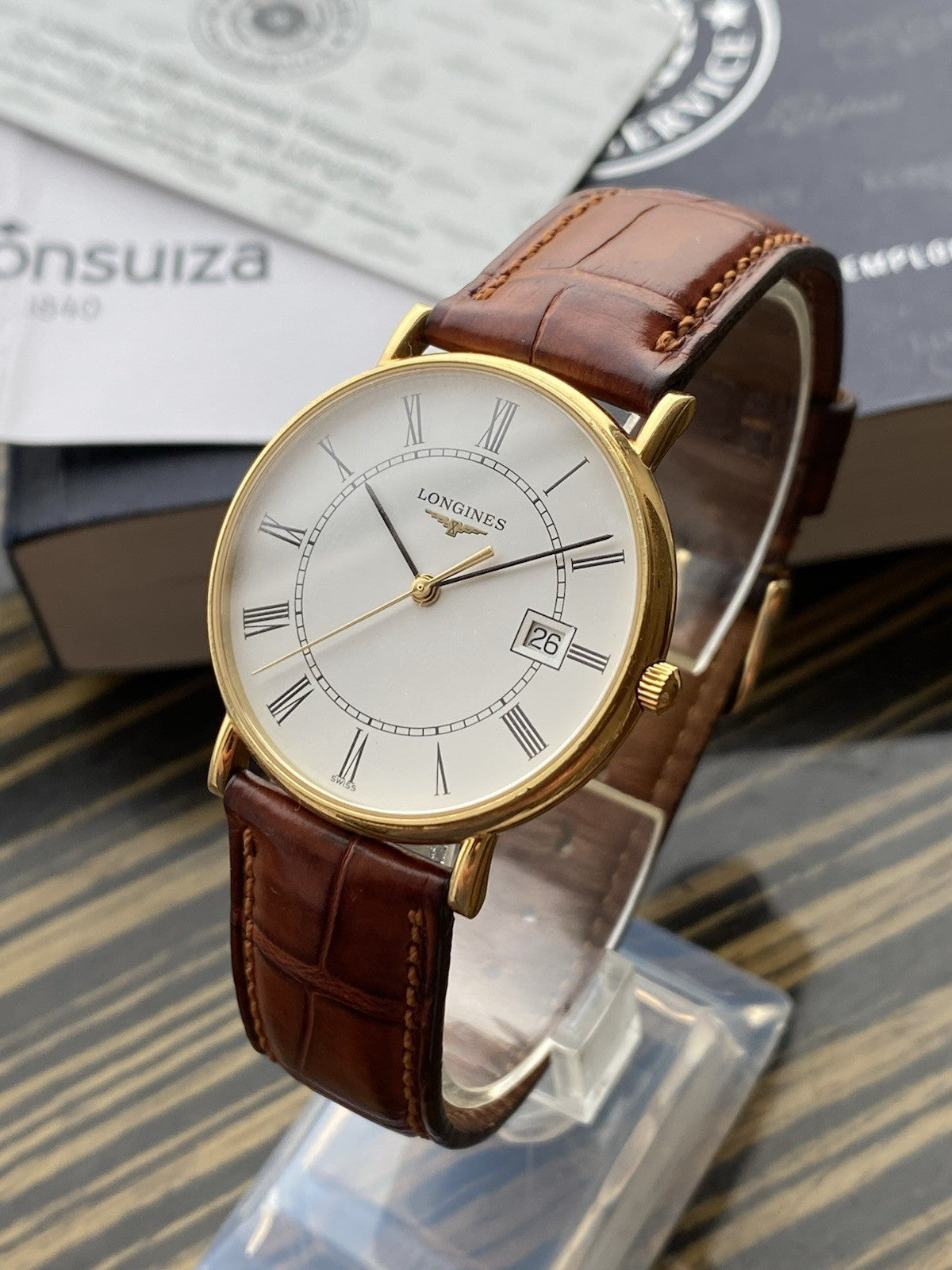 18kt Gold Longines Quartz Watch With Papers