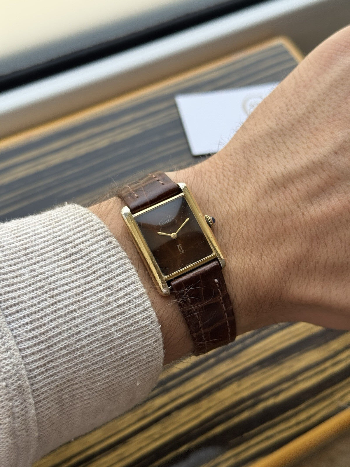 Must de Cartier Tank Vermeil Wood Dial Mechanical