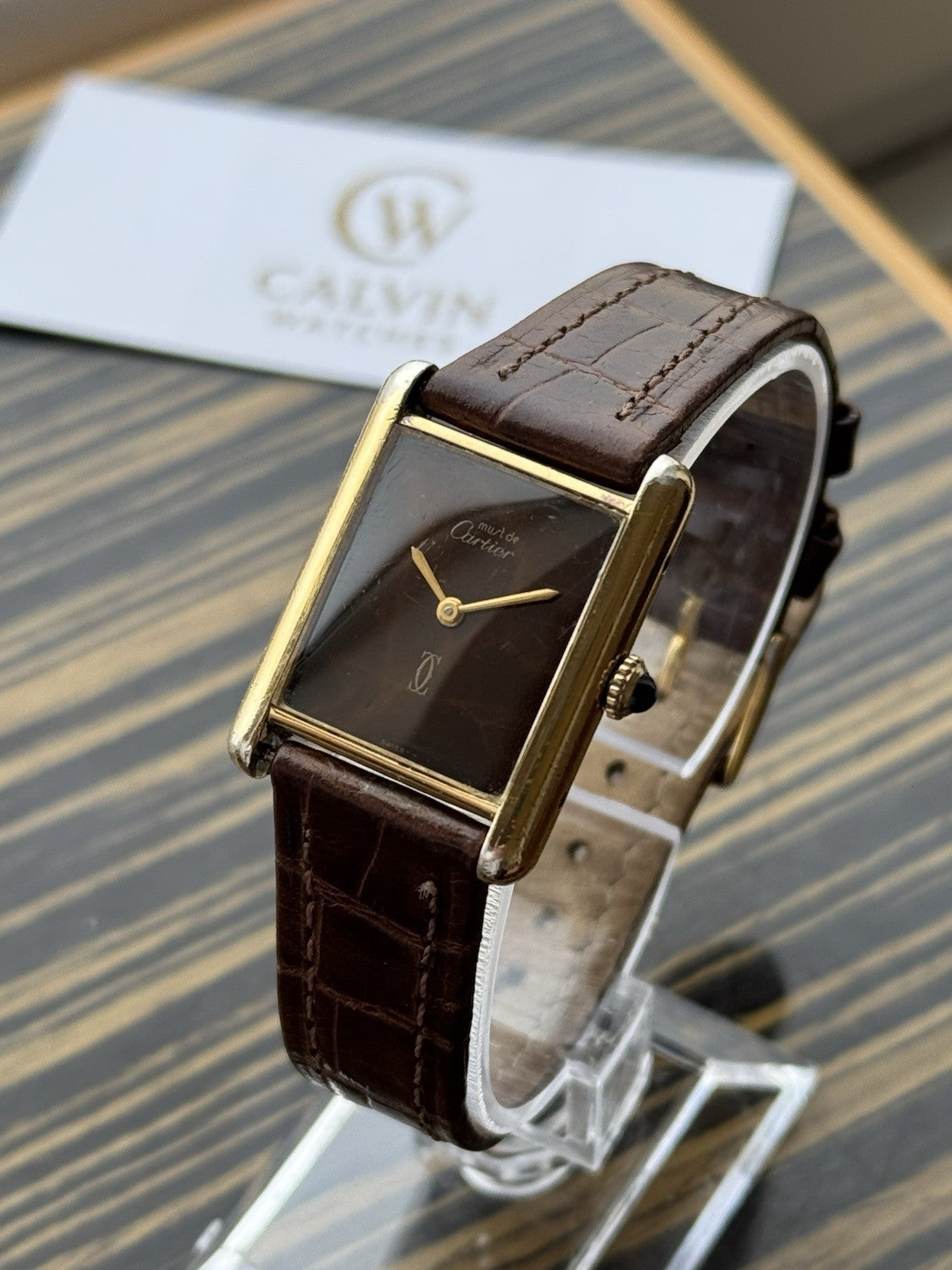 Must de Cartier Tank Vermeil Wood Dial Mechanical