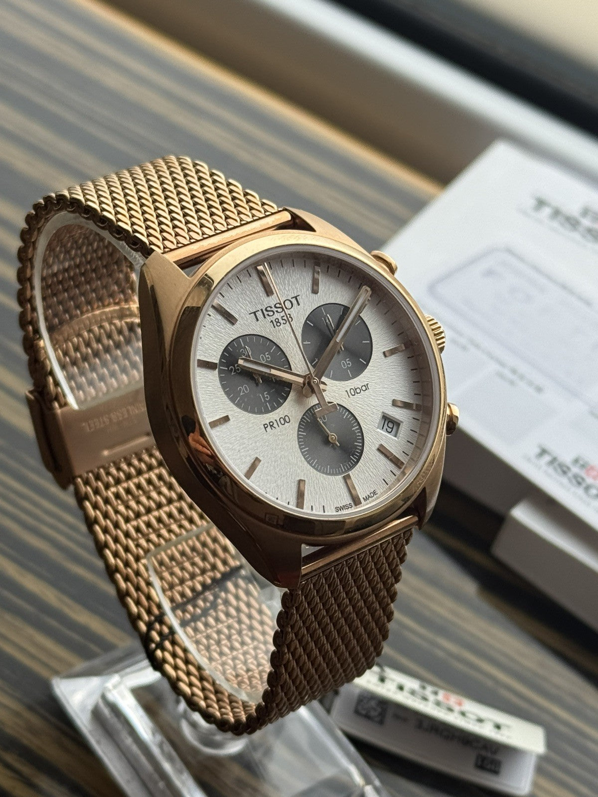 Tissot PR100 Chronograph Brand New / Full Set gold and white
