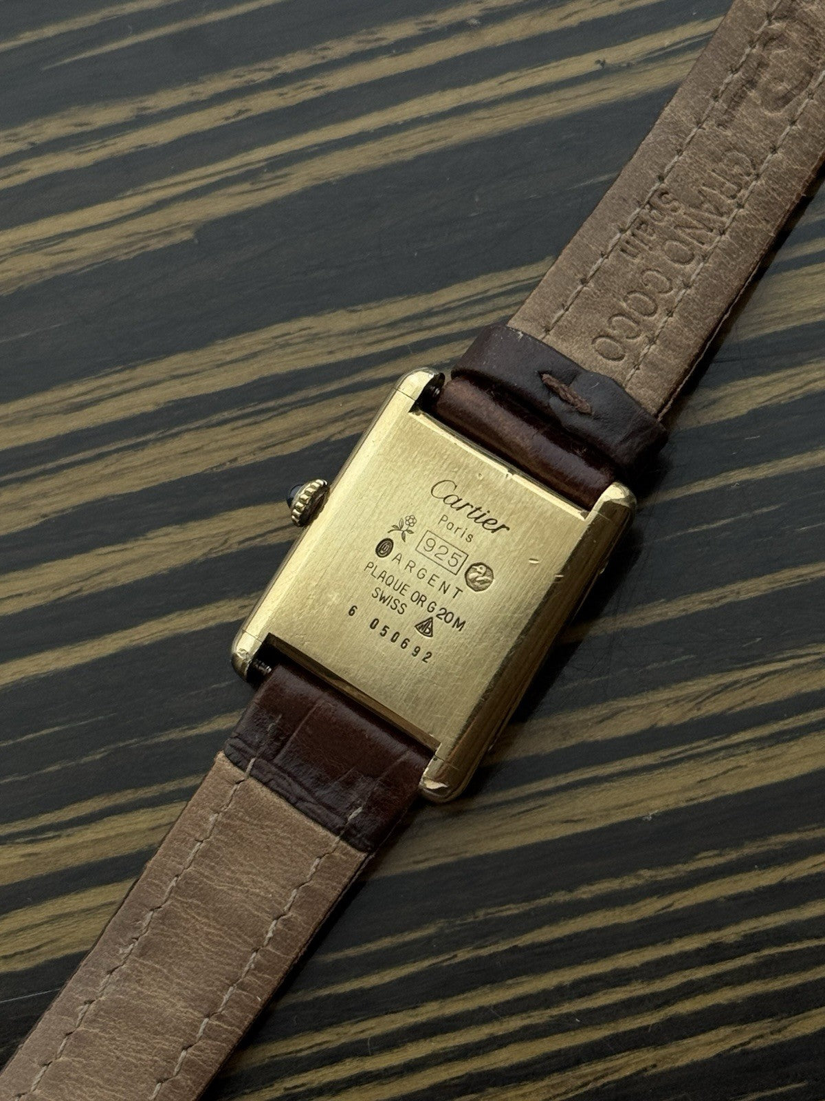 Must de Cartier Tank Vermeil Wood Dial Mechanical