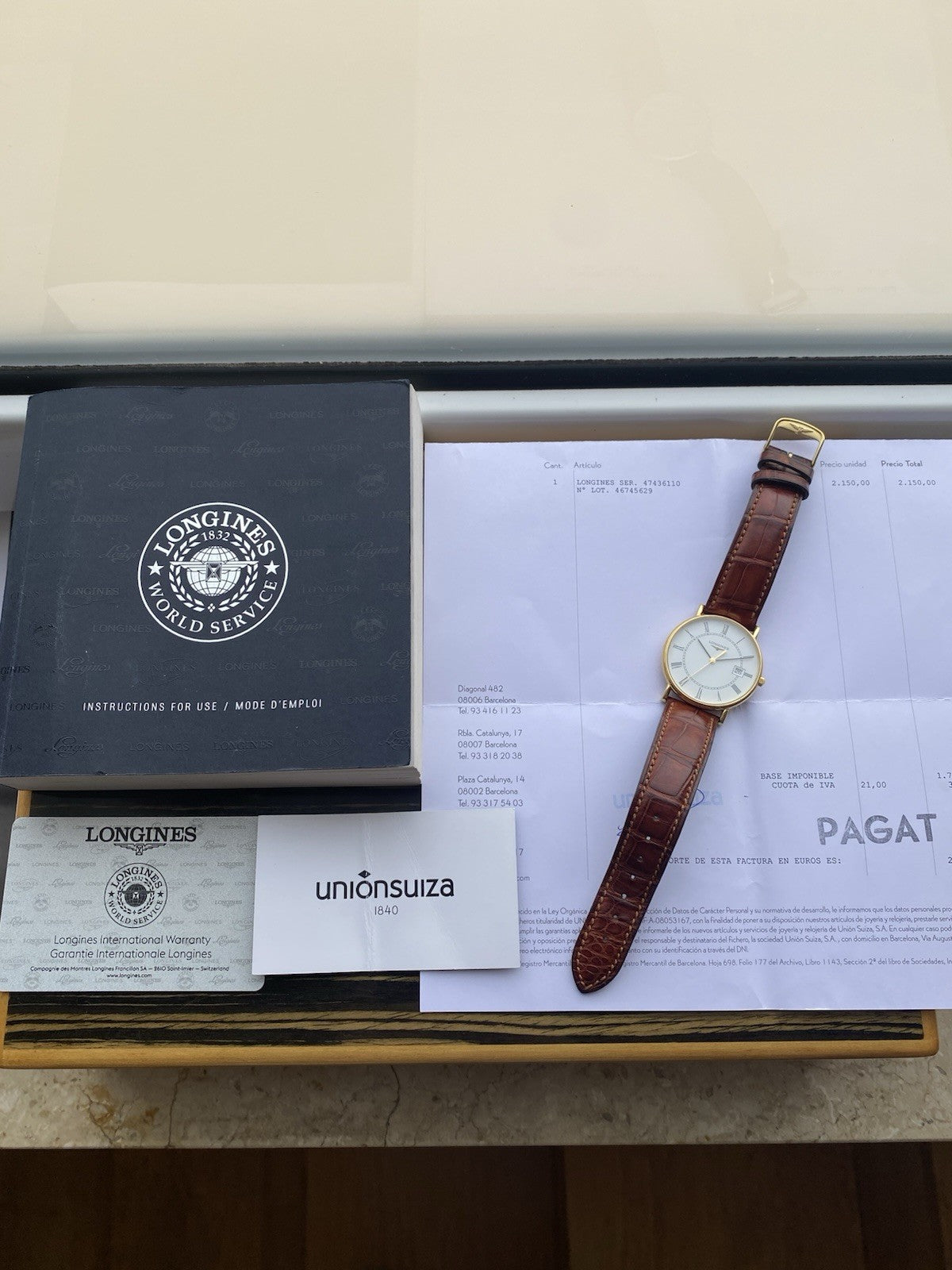 18kt Gold Longines Quartz Watch With Papers