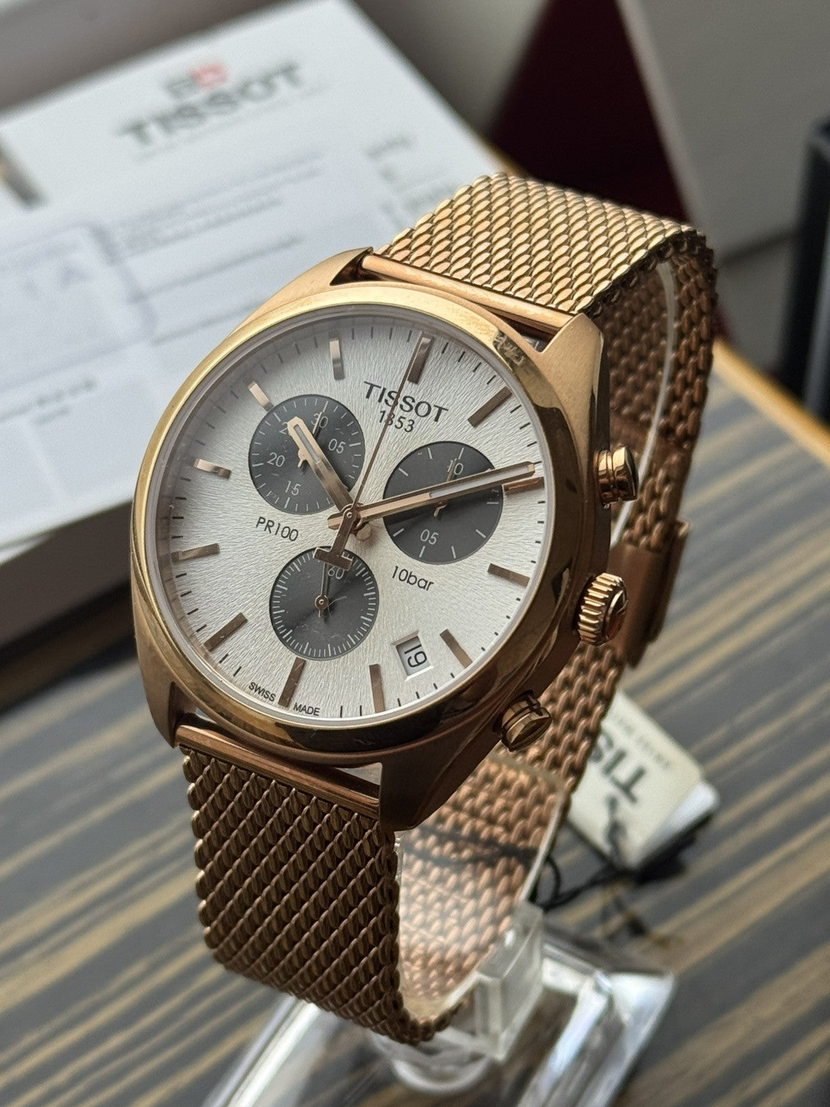 Tissot PR100 Chronograph Brand New / Full Set gold and white