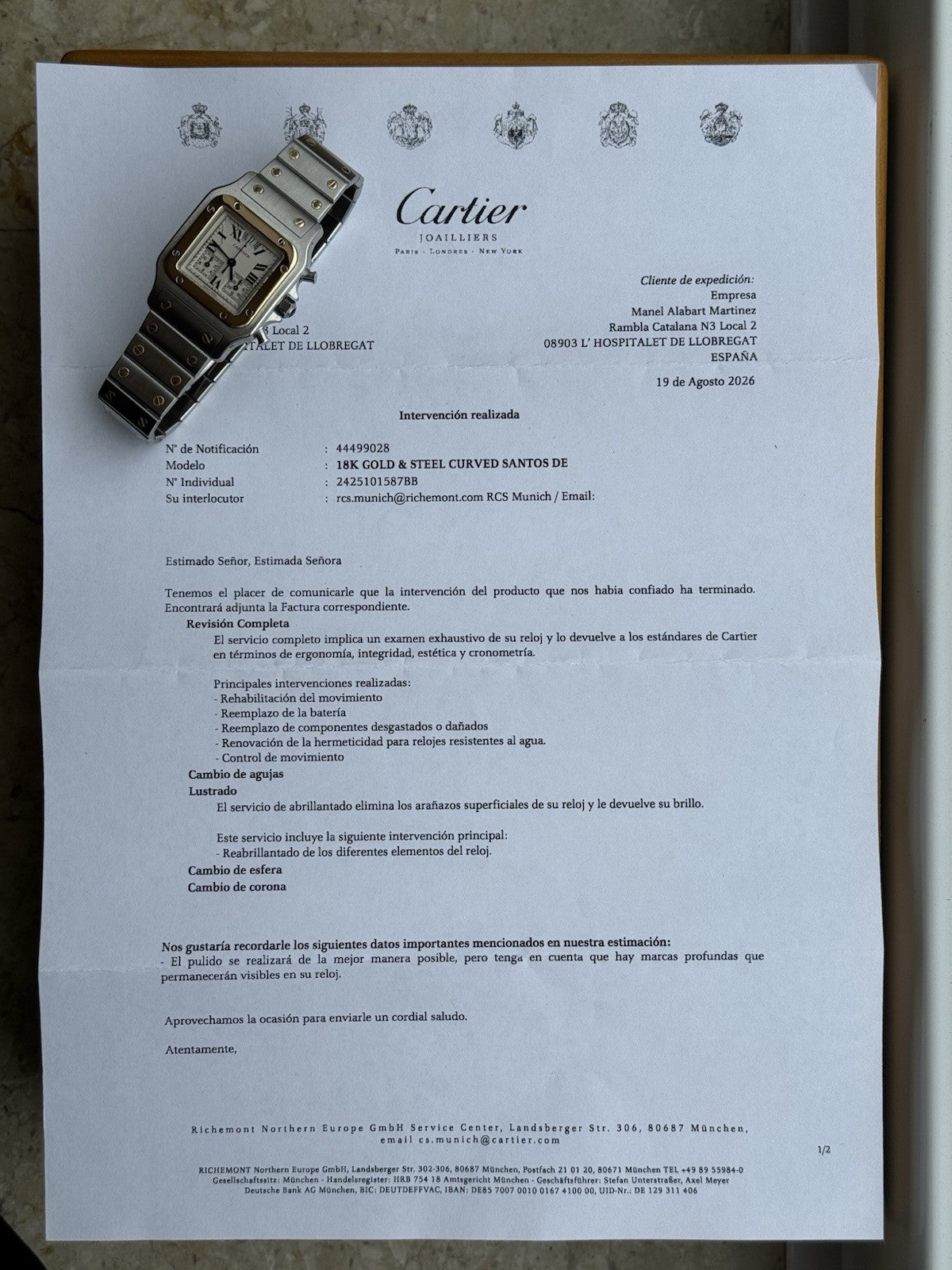 Cartier Santos Galbée Chronograph – Ref. 2425 Steel & Gold Quartz Serviced