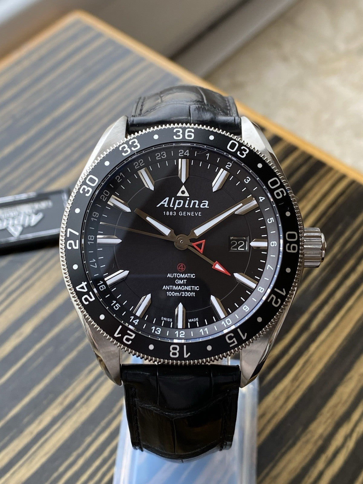 NOS Alpina Alpiner GMT Black Automatic Watch