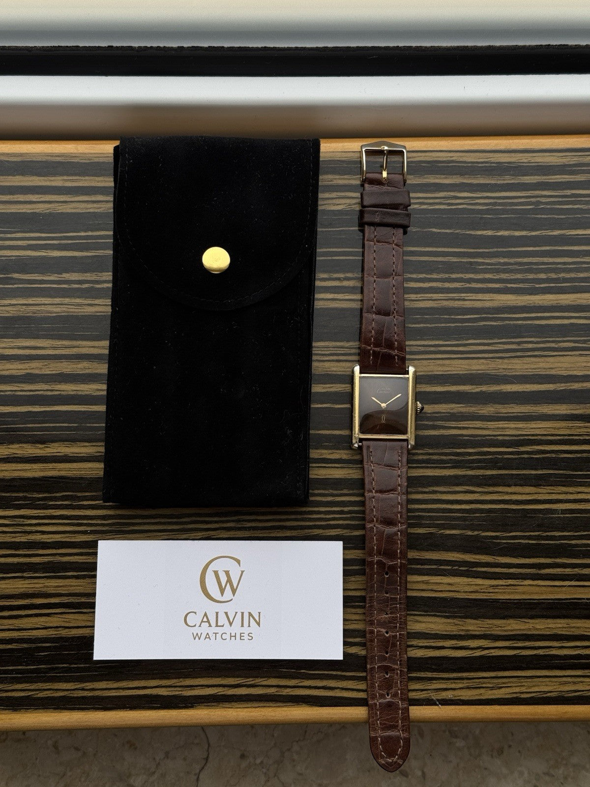 Must de Cartier Tank Vermeil Wood Dial Mechanical