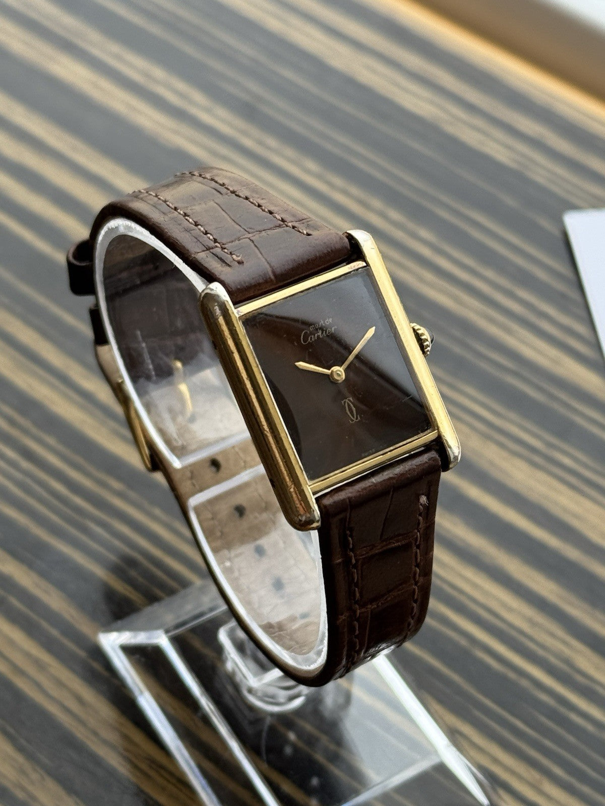 Must de Cartier Tank Vermeil Wood Dial Mechanical