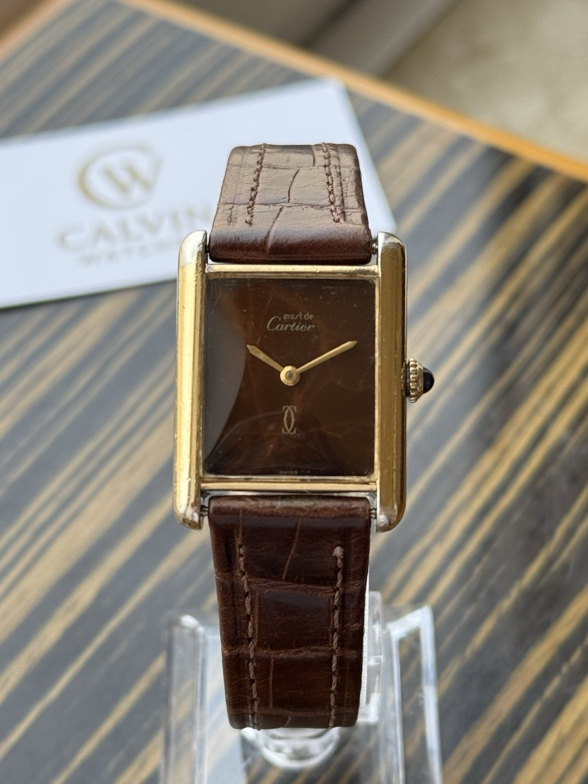 Must de Cartier Tank Vermeil Wood Dial Mechanical