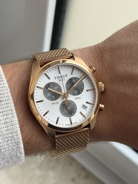 Tissot PR100 Chronograph Brand New / Full Set gold and white