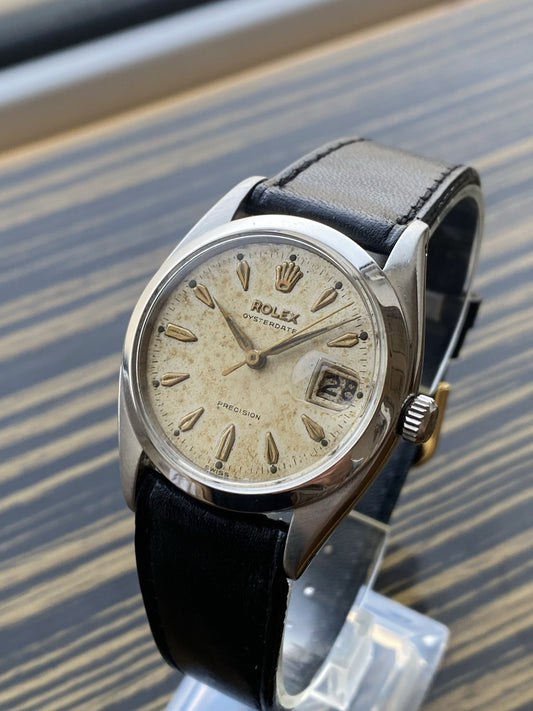 Rolex OysterDate Precision Vintage Tropical Dial Watch Ref 6494