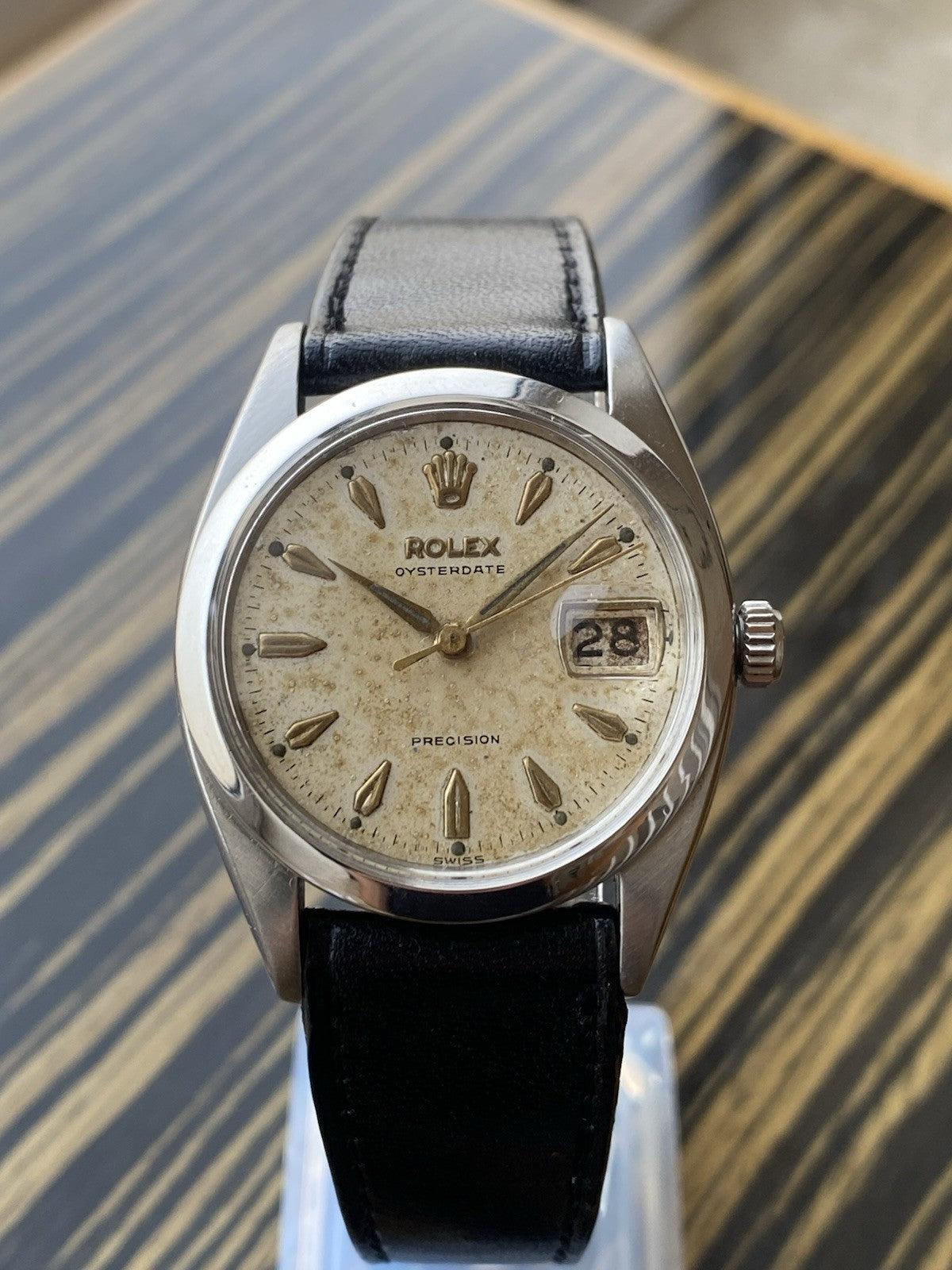 Rolex OysterDate Precision Vintage Tropical Dial Watch Ref 6494