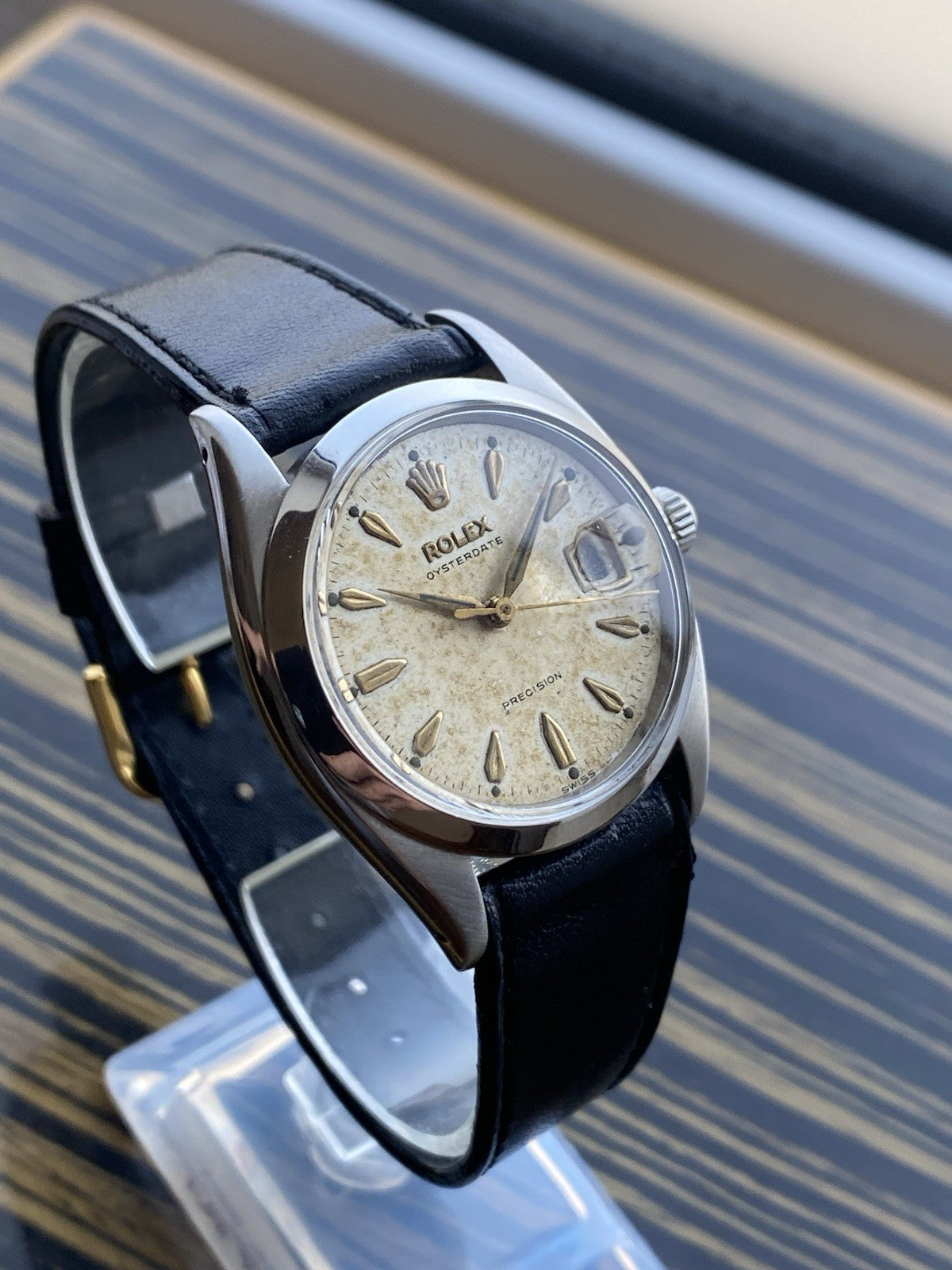 Rolex OysterDate Precision Vintage Tropical Dial Watch Ref 6494