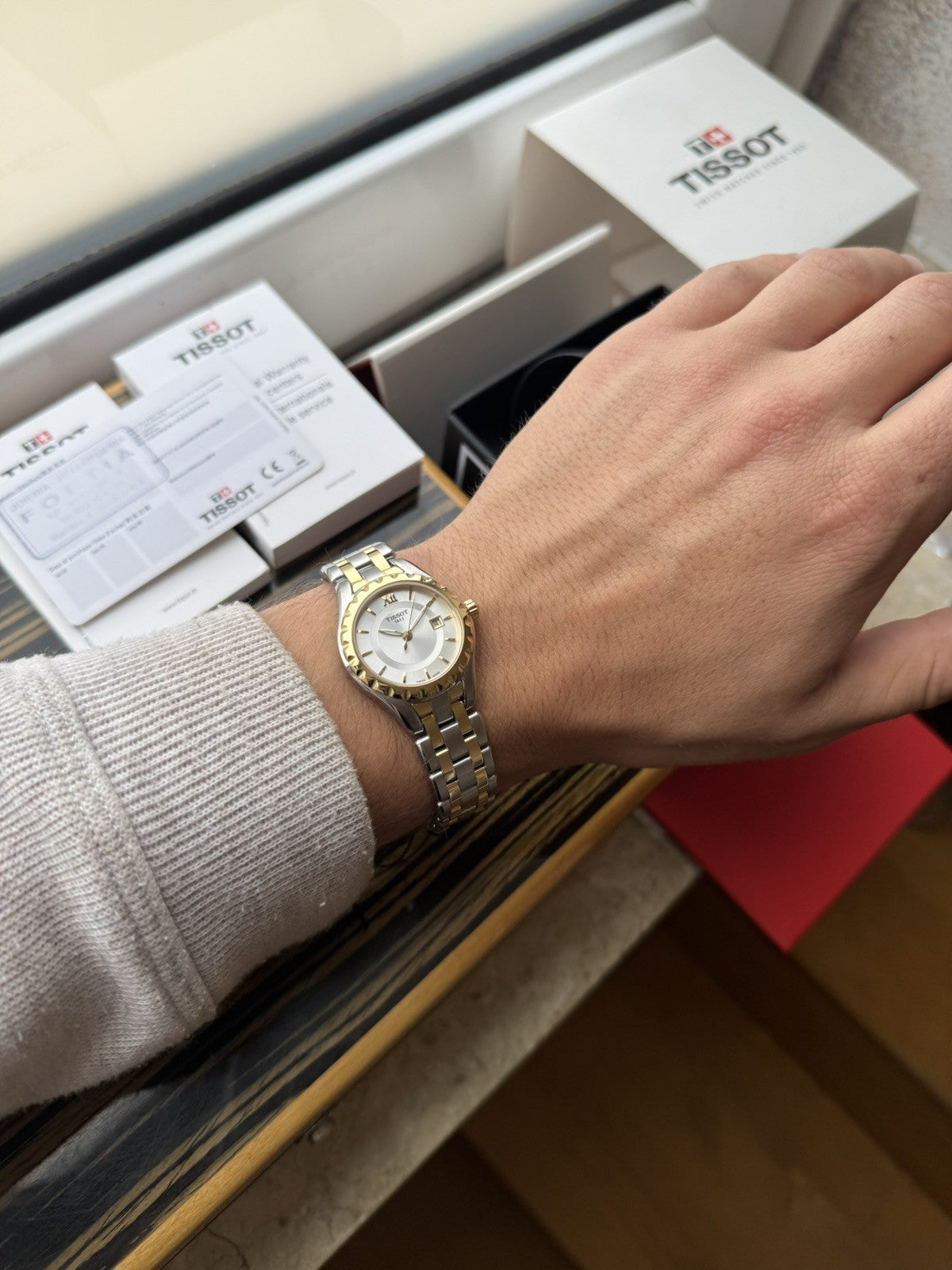 Tissot Flamingo quartz Brand New / Full Set gold and white